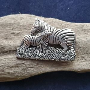 Taxco Mexico Sterling Mama and Baby Zebra Brooch